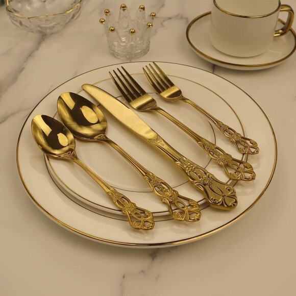 Golden Anti-Rust Stainless Steel 20 Pieces Flatware Set include Fork Spoon Knife - Picture 7 of 7